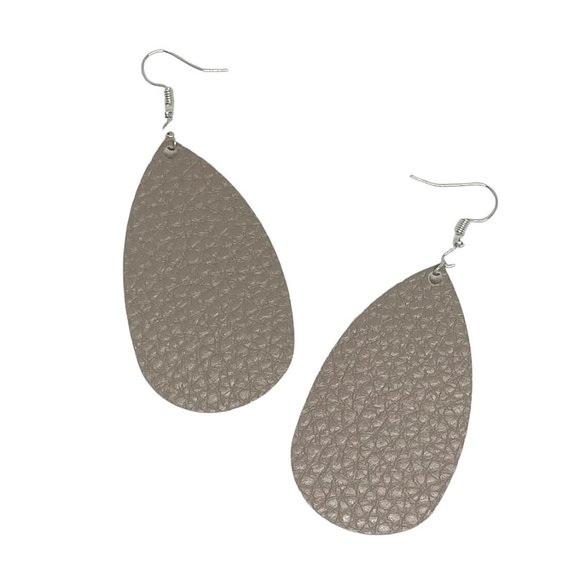 Teardrop Faux Leather Earrings in Warm Pewter Gray Lightweight New Textured - Picture 1 of 4